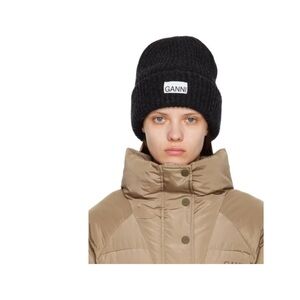 Ganni Charcoal Ribbed Beanie